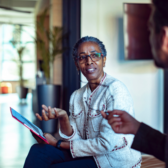 a woman who represents a potential client for an indexed annuity