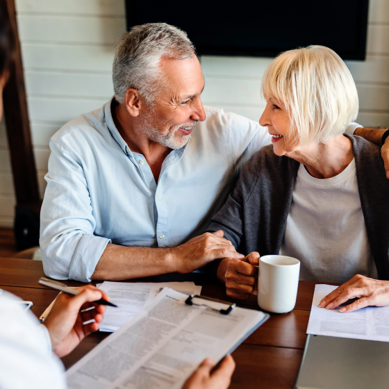 Couple feeling secure in their future having protected their retirement from risks.