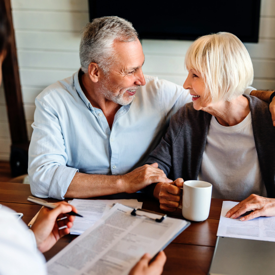 Couple feeling secure in their future having protected their retirement from risks. 