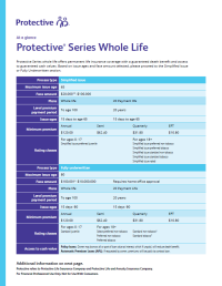 Cover of the Protective Series Whole Life SI quick facts flyer